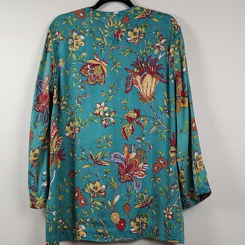 John Mark Turquoise Floral Embroidered Tunic Blouse - Picture 11 of 14